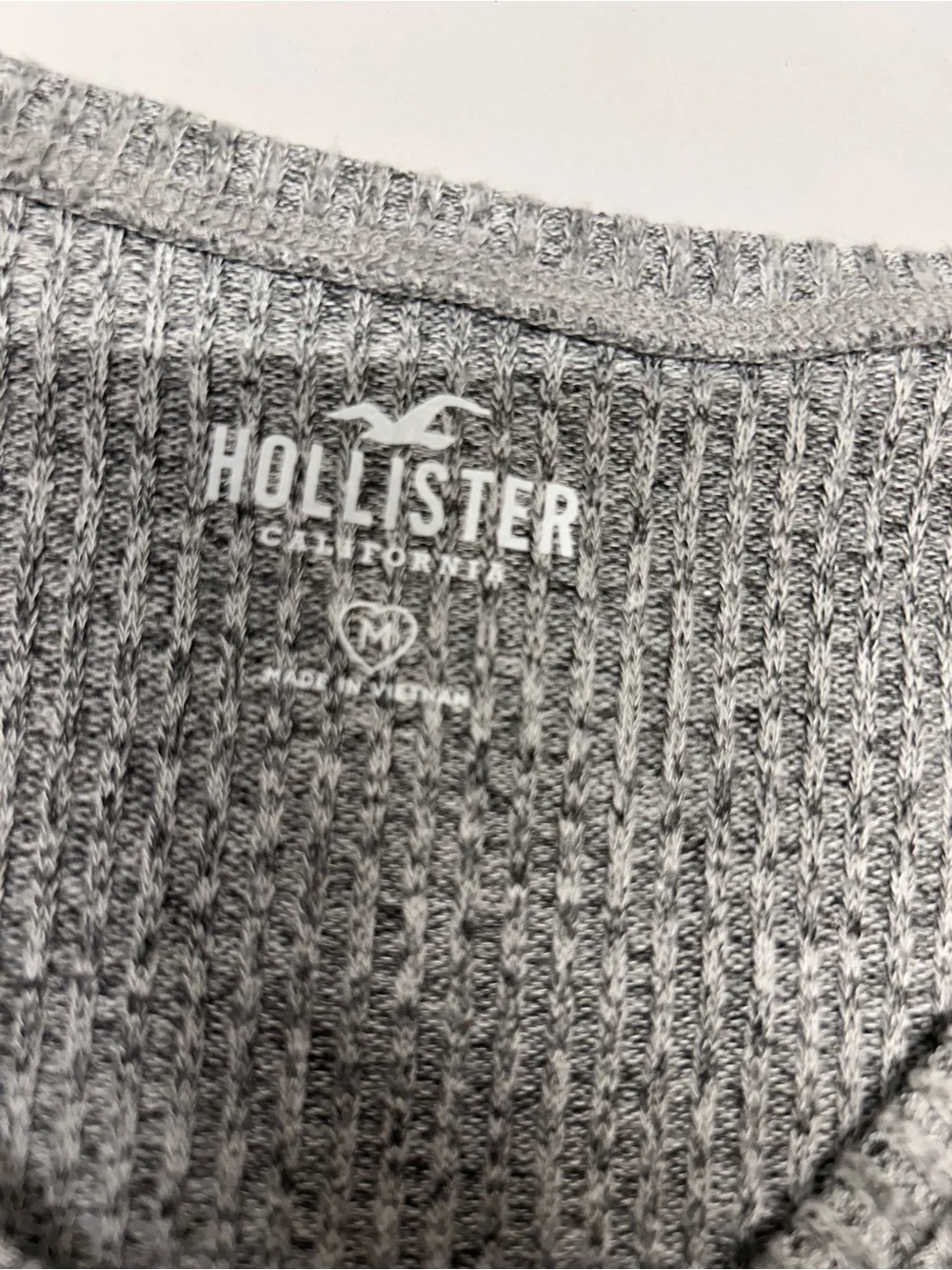 Hollister Heather Gray Ribbed Long Sleeve Top with Front Drawstring